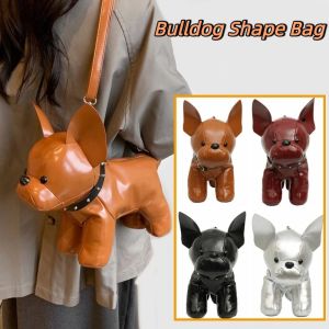NSITOT Three-dimensional Bulldog Dog Bag Pu Leather Bulldog Shape Cartoon Crossbody Bag Fashion Cute Animals Shoulder Bag Girls