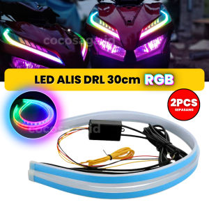 Lampu LED DRL Alis Flexible30cm 60 CM Flexibel 60CM RGB Remote Mobil Cocok untuk sepeda motor mobil lampu depan lampu alis dan mata transformasi warna-warni