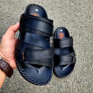 Dép nam quai ngang da bò thật 100% NDKDELA kiểu 02 quai kép may handmade quai và đế rấ chắc chắn N.DELA