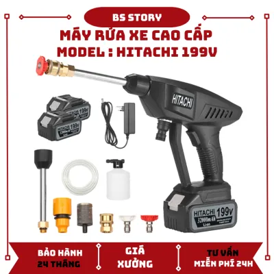 [ SG 2023 ] Máy rửa xe mini cầm tay Hitachi 199V Áp lực mạnh pin sạc bền bỉ cao áp máy xịt rửa xe gia đình hitachi có bình tạo bọt pin trâu giá rẻ full box phụ kiện - Bảo Hành 1 Năm