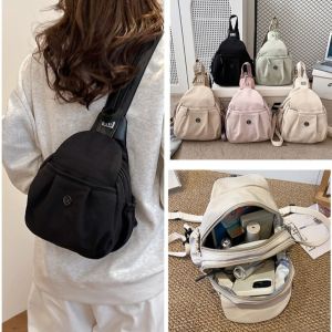 DFGFIN ไม่ซึมน้ำ กระเป๋าเป้ ไนลอน หลายฟังก์ชัน กระเป๋าหน้าอก แฟชั่น ความจุขนาดใหญ่ กระเป๋าสะพายข้าง สาวๆ