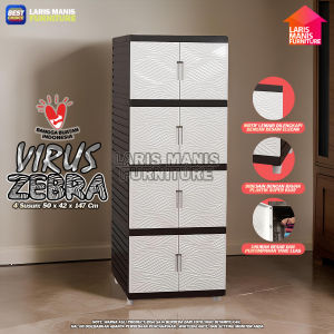 LEMARI PAKAIAN KINGDOM VIRUS LEMARI PINTU 4 SUSUN KABINET LEMARI PLASTIK MINIMALIS - FULL CREAM