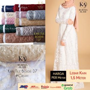 Kain Tile Bordir Mutiara Gliter Brukat D7 Per 05 Meter Lebar 150cm bahan gamis kebaya mewah