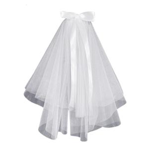 Bridal Shower Veil Hair Accessory White Bowknot Veil with Comb/Clip for Wedding Gowns and Prom Event Headwear