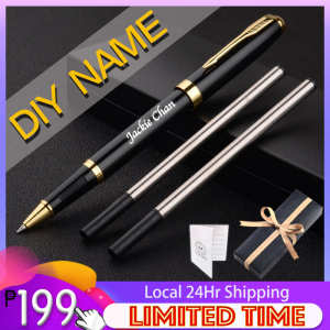 DIY Name LOGO Metal Pen Gift Box Men Women Business Signature Pen with 2 Refill (Black) Birthday Christmas Present for Friend Customize