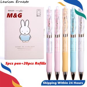 LE M G 5pcs+20pcs refills Miffy Gift Set Retractable pens refills Set black ink large capacity 0.5 mm Ballpoint Pen for Office school writing supplies