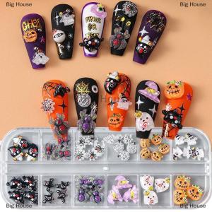 [COD] Big House 12 Grids Cute Spooky Ghost Pumpkin Nail Art Decorations Spider Bat Halloween Gothic Design Nail Art Jewelry Manicure Accessories