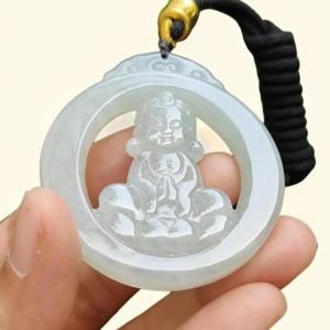 Rare Collection for Collector Light Green Hue Type A Natural Jade Jadeite crafted with Baby Buddha as Pendant certificate weighs 29.15 grams measurement 53.9 * 47.6 * 6.8 mm (pendant306)