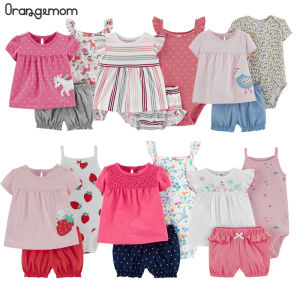 1Set 3pcs Baby Girl Clothing Summer Cotton Baby Jumpuit+shorts+T Shirt Short Sleeved Toddler Girl Romper Set New Style for 0-24Months