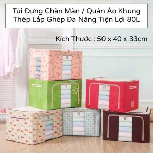 Túi Đựng Chăn Màn Quần Áo Khung Thép Lắp Ghép Đa Năng Tiện Lợi 80L