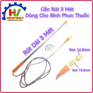 Cần Rút 3.5 Mét dùng lắp bình phun thuốc tưới cây. Ren nhựa đầu vào 16.8mm & 13.8mm. Đầu ra 13.8mm