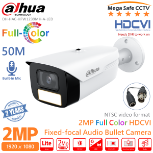 Dahua DH-HAC-HFW1239MH-A-LED 2MP 1080p 50m illumination Full Color Smart Light Smart Area Lighting Audio Outdoor Analog CCTV Camera Built-in Mic HDCVI Analog CCTV Security Camera