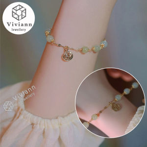 Viviann Original Hetian Jade Bracelet Womens Retro Advanced Fortune Good Luck Pendant Anklet Adjustable Charm Beaded Bracelets For Women Fashion Lady Jewelry Party Gift