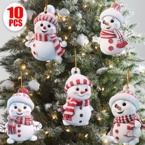 10/5Pcs Acrylic Cartoon Snowman Pendants Christmas Tree Snowman Hanging Ornaments DIY Home New Year Party Decoration Supplies