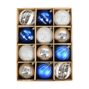 Justliving Quả bóng Cây giáng sinh Giáng sinh 12 Cái/Bộ 8cm trang trí đồ trang trí tiệc treo trang trí nhà trang trí tiệc giáng sinh mạ điện sơn màu xanh bạc màu trắng trang trí tiệc bóng nhựa