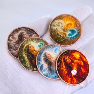 【discount store】Four Elements Goddess 1oz .999 Fine Copper Commemorative Coin Water Earth Fire Wind Colorful Printed Coin Collectible Gift