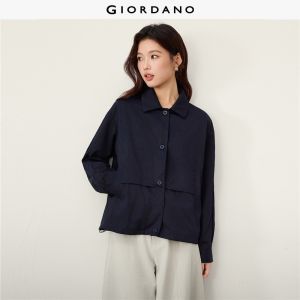 Giordano Beau Monde Women Turndown collar short trench coat Free Shipping 13376784