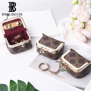Royal Bagger Genuine Cow Leather Mini Jewelry Box Womens Coin Purse Solid Color Kiss Lock Change Pouch Casual Style Small Storage Bag for Women 5894