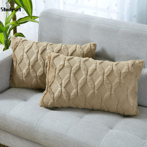 Studyset IN stock Geometric Diamond Pattern Plush Pillowcase Simple Home Sofa Cushion Cover Soft Velvet Woolen Fabric Pillowcase 30x50cm For Living Room Bedroom
