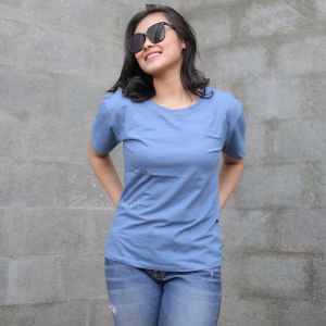 Kaos Wanita Basic Polos Denim Blue Lengan Pendek Katun Combad 24s