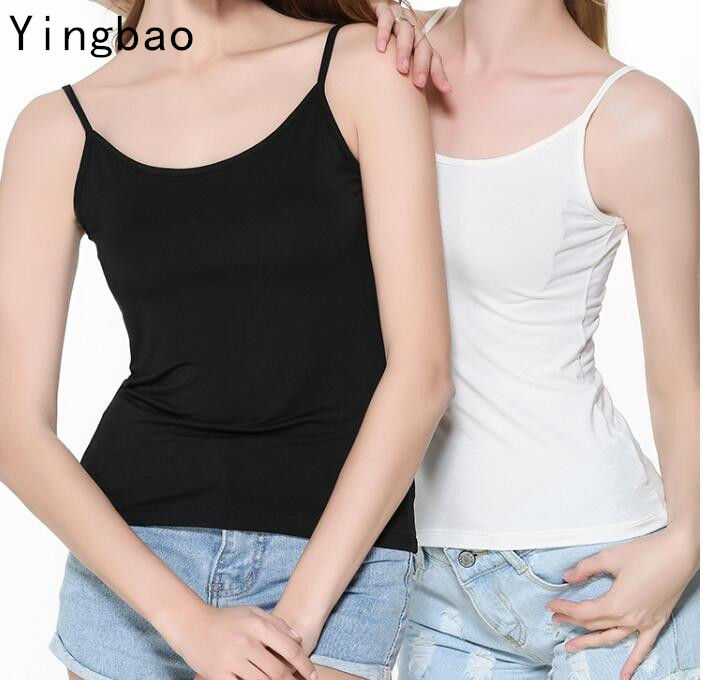 Women's camisole tank top with spaghetti straps stretch cotton white