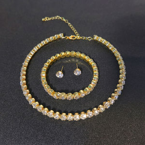 Minwen 4Pcs set Women Jewelry Set For Women Charm Necklace Bracelet Stud Earring White Zircon Chain Necklace