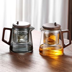 WU552 สร้างสรรค์ กาต้มชาแก้วแยกชา ทนความร้อน 650มล. หม้อชาพร้อมที่กรอง บำรุงรักษาง่าย ควบคุมการกด กาต้มน้ำหยดกังฟูแบบสบาย ภาชนะเครื่องดื่ม