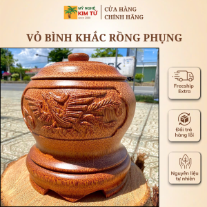 [TẶNG KÈM ẤM] Bình Ủ Ấm Trà Gỗ Dừa Điêu Khắc Rồng Phụng Giữ Nhiệt Cao Cấp Trang Trí Decor Quà Tặng Sang Trọng 1000ml