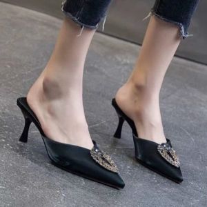 [Free Shipping] Spring style high-heeled shoes versatile for spring and summer stiletto pointed toe womens shoes rhinestone closed-toe mules for outdoor wear