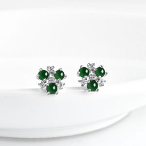 TIMESWIND with Certificate Natural Jade Green Sweet Clover S925 Silver Zircon Women Earrings