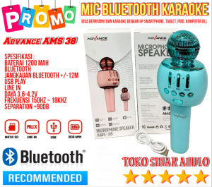Mic Bluetooth Karaoke Advance AMS 38 ams38 - Jangkauan Bluetooth +/-12m - Baterai 1200 mAh - Noise Reduction - Tweeter Assisted Bass - High Precision Grinding - T.S.A
