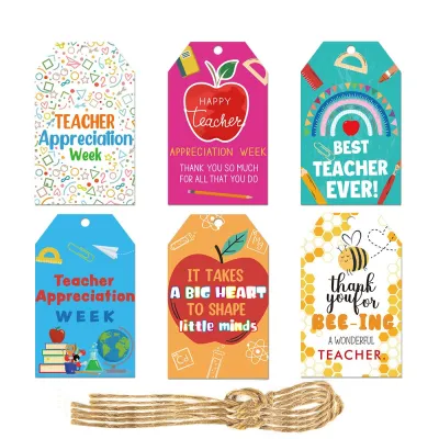 MINOA 60pcs Cute Teachers Appreciation Week Tags Paper Blessing Cupcake Tags Gift Cards DIY Decor Thank You Card Teachers Day Supplies