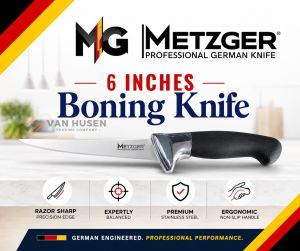 Boning Knife 6 inches BLACK handle METZGER Brand 5CR15Mov German Stainless Steel