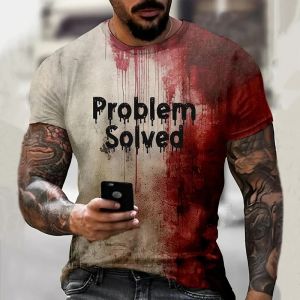 Problem Solved Bloody Graphic Halloween tshirts for men Crew Neck Large Size t shirts for men Horrible Tee Shirt Tops