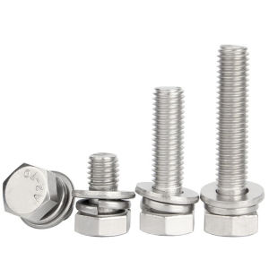 M8 M10 M12 304 Stainless Steel External Hex Hex Hexagon Screws Bolt Flat Washer Elastic Washer Combination Set