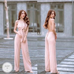 SG207 จั้มสูทสายเดี่ยวผูกอก จั้มสูทสายเดี่ยว อกผูกโบว์สายเดี่ยวผูกแบบไขว้ด้านหลัง
