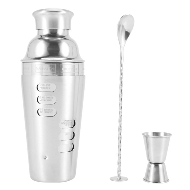 Cocktail Shaker Stainless Steel 24Oz Bar Set Kit 3Pcs Cocktail