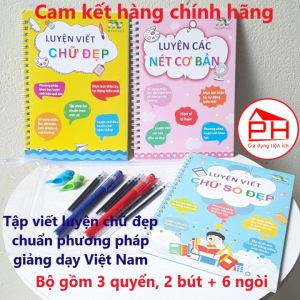 Bộ gồm 3 cuốn vở tập viết tự xóa thần kỳ Thanh Nga giúp bé luyện nét chữ đẹp luyện chữ số (22 trang/quyển)