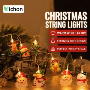 Christmas Led String Lights Santa Snowman Elk Gingerbread Warm White Battery Powered Indoor Outdoor Tree Garland Home Party Decor