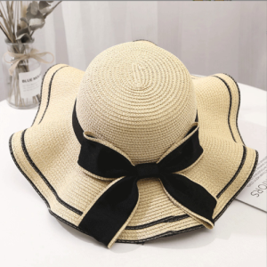 Ladies Big Edge Bow Ribbon Straw Hat Summer Wide Brim Beach Sun Protection Outdoor Hat