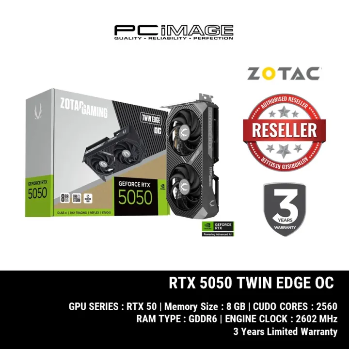 ZOTAC GAMING GEFORCE RTX 5050 TWIN EDGE OC 8GB GDDR7 GPU GRAPHIC CARD 3+2YR WARRANTY - ZT-B50500H-10M