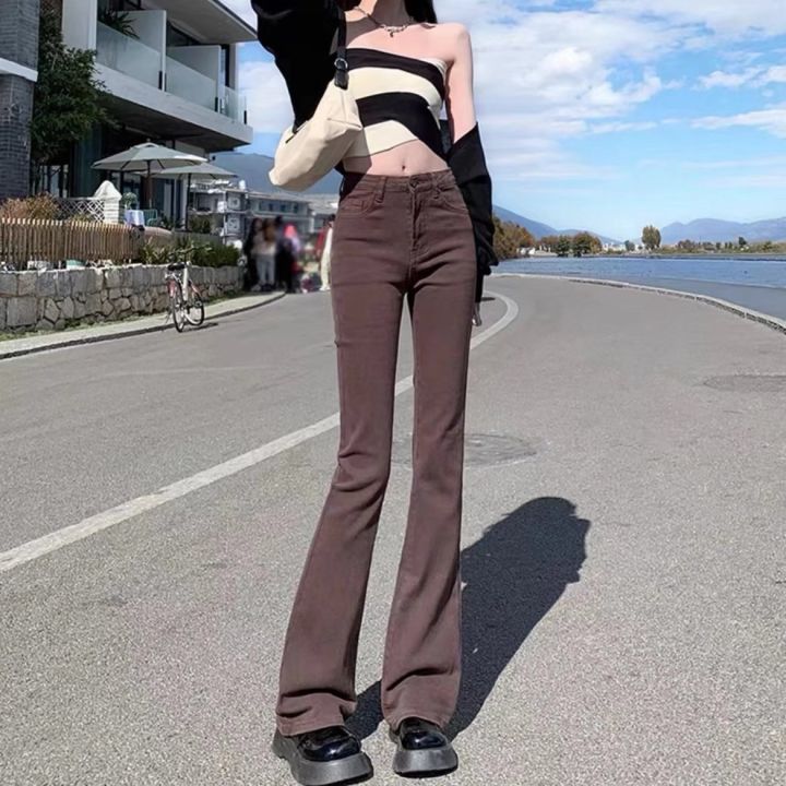 Women Jeans High Waist Brown Pants Y2K Clothing Streetwear