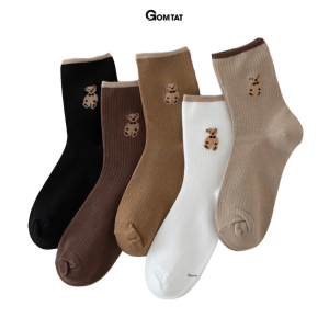 Set 5 đôi vớ cổ cao nữ GOMTAT hình gấu dễ thương chất liệu cotton êm mềm mịn mát thấm hút mồ hôi - CBCC83