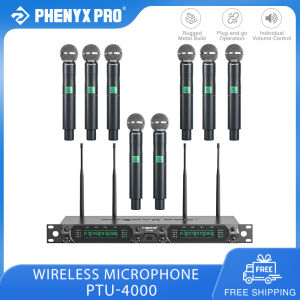 Phenyx Pro PTU-4000 Wireless Microphone System 8-Channel UHF Mic Fixed Frequency  for Karaoke Church Singing DJ