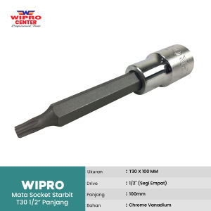 Wipro Star Bits Socket Long 1/2"xT20 1/2"xT25 1/2"xT27 1/2"xT30 1/2"xT40 1/2"xT45 1/2"xT50 1/2"xT55