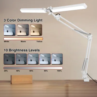 Desktop Long Arm LED Desk Lamp Adjustable 3 Lighting Modes with Clips Eye Protection Reading Office Desk Lamp