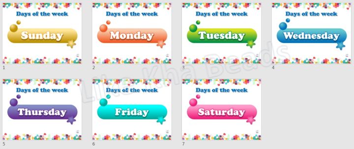 7 Pcs. Laminated Chart Days of the week Educational Chart for kids, 7 ...