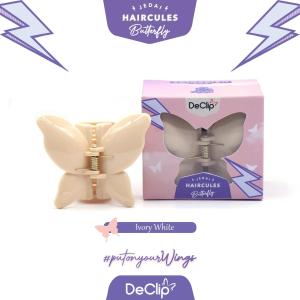 DeClip Jedai Butterfly Haircules Jepit Kupu Gigi 4 Ukuran 45cm Warna Ivory White