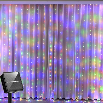 Outdoor solar silver curtain light with 8 modes 300LED 200LED 100LED waterproof Christmas light Fairy LightsRamadan Lamp wedding holiday birthday xmasbedroom window party courtyard garden decoration light string