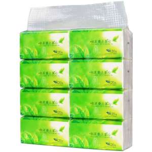 KMS 8PCS 1PACK Eco-Friendly 4-Ply White Transparent Facial Tissue with Green Tea Extract - Disposable Sheets & Wipes